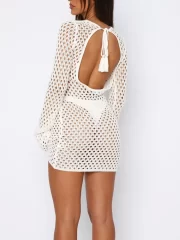 Knitted Cover Up Hollow Mini เดรส ผู้หญิง's เปิดหลัง - Image 3