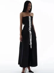 เซ็กซี่ ไร้สาย Cross Lace-up Design ยาว เดรส