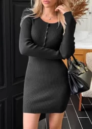 ยาว Sleeved Hip Hugging Woolen เดรส Autumn Round Neck เซ็กซี่ Slim Fit Hip Hugging Knitted เดรส - Image 6