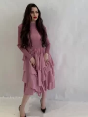 Mid Length เดรส For ผู้หญิง ยาว Sleeves Irธรรมดา Ruffles Patchwork A-line งานเลี้ยงตอนเย็น งานปาร์ตี้ เดรส - Image 2