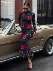 ยาว Sleeve Ankle Length เดรส สง่างาม Classic Female เดรส