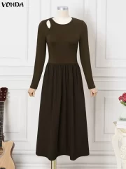 ผู้หญิง's Autumn ยาว-Sleeved Hollow-Out เซ็กซี่ ยาว เดรส - Image 4