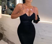 เซ็กซี่ ยาว เดรส ผู้หญิง's ฤดูร้อน คอวี Chest สายเดี่ยว สง่างาม Fashion สีพื้น - Image 2