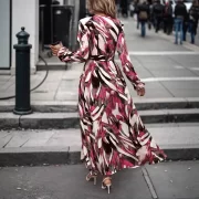 สง่างาม Lace Up Lantern Sleeves Waist Cinching ยาว เดรส - Image 4