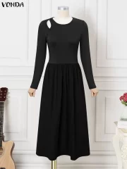 ผู้หญิง's Autumn ยาว-Sleeved Hollow-Out เซ็กซี่ ยาว เดรส - Image 5