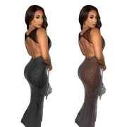 ยาว ยาวคลุมข้อเท้า เดรส วันเกิด งานปาร์ตี้ Midnight คริสตัล ชุดราตรี - Image 2