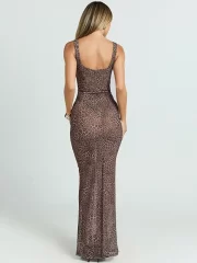 ยาวคลุมข้อเท้า เดรส ผู้หญิง Fashion Spaghetti สายเดี่ยว ไร้แขน เปิดหลัง รัดรูป See Through Print เดรส - Image 5