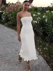 ไร้แขน Ruffles Patchwork ไร้สาย รัดรูป ยาวคลุมเข่า เดรส - Image 2