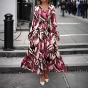 สง่างาม Lace Up Lantern Sleeves Waist Cinching ยาว เดรส - Image 2