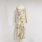 ผู้หญิง ยาวคลุมเข่า เดรส Round Neck Smocking Elastic Waist สั้น Sleeve Holiday Ladies 100% ฝ้าย เสื้อคลุม - Image 4