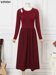 ผู้หญิง's Autumn ยาว-Sleeved Hollow-Out เซ็กซี่ ยาว เดรส - Image 2