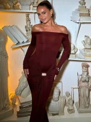 ยาว Sleeve เซ็กซี่ ยาวคลุมข้อเท้า เดรส For ผู้หญิง Fashion ไร้สาย เปิดหลัง พับผ้า รัดรูป Club งานปาร์ตี้ ยาว เดรส - Image 4