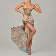 ผู้หญิง สายเอี๊ยม ยาว เดรส สาวแซ่บ งานปาร์ตี้ ผ่าข้าง ไร้สาย ผ้าชีฟอง เดรส - Image 2