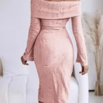 ยาว Sleeve ฉลุลาย สง่างาม Knit เดรส Temperament Female ลำลอง Slim ยาวคลุมเข่า Sweater เดรส