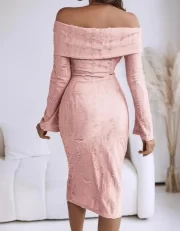 ยาว Sleeve ฉลุลาย สง่างาม Knit เดรส Temperament Female ลำลอง Slim ยาวคลุมเข่า Sweater เดรส