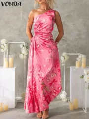 ยาว เดรส 2025 ฤดูร้อน Off ไหล่ ไร้แขน ลำลอง พับจีบ Bohemian Floral Print Beach Vestido - Image 4