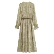 ยาว เดรส ผู้หญิง 2025 New ฤดูร้อน สง่างาม With Belt คอวี Lace Up Loose ยาวคลุมเข่า เดรส - Image 3