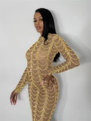 ยาว เดรส ผู้หญิง Mesh Patchwork คอกลม Full Sleeve Midnight Prom งานปาร์ตี้ - Image 5