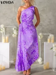 ยาว เดรส 2025 ฤดูร้อน Off ไหล่ ไร้แขน ลำลอง พับจีบ Bohemian Floral Print Beach Vestido