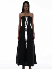 เซ็กซี่ ไร้สาย Cross Lace-up Design ยาว เดรส - Image 2