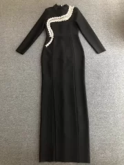 ยาว Sleeve Autumn/Winter เซ็กซี่ Gauze Splicing Diamond Embelling ผ่าข้าง งานเลี้ยงตอนเย็น งานปาร์ตี้ ชุดราตรี - Image 3