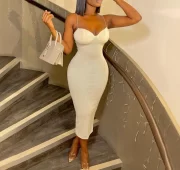 เซ็กซี่ ยาว เดรส ผู้หญิง's ฤดูร้อน คอวี Chest สายเดี่ยว สง่างาม Fashion สีพื้น - Image 3