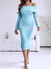 ยาว Sleeve ฉลุลาย สง่างาม Knit เดรส Temperament Female ลำลอง Slim ยาวคลุมเข่า Sweater เดรส - Image 5