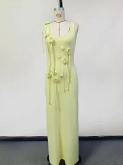 Knitted Beach เดรส ผู้หญิง Fashion 3D Flower Slim เปิดหลัง ยาว เดรส - Image 6