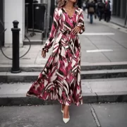 สง่างาม Lace Up Lantern Sleeves Waist Cinching ยาว เดรส - Image 3