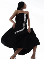 เซ็กซี่ ไร้สาย Cross Lace-up Design ยาว เดรส - Image 3