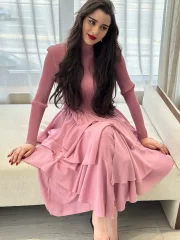 Mid Length เดรส For ผู้หญิง ยาว Sleeves Irธรรมดา Ruffles Patchwork A-line งานเลี้ยงตอนเย็น งานปาร์ตี้ เดรส - Image 4