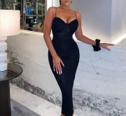 เซ็กซี่ ยาว เดรส ผู้หญิง's ฤดูร้อน คอวี Chest สายเดี่ยว สง่างาม Fashion สีพื้น