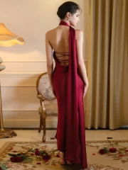 งานปาร์ตี้ งานเลี้ยงตอนเย็น เดรส For ผู้หญิง 2025 ฤดูร้อน New เซ็กซี่ เปิดหลัง สายเดี่ยว คอแขวน ริบบิ้น เดรส - Image 4