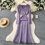 ยาว sleeve solid Knit เอวสูง fairycore sunเดรส autumn เดรส ผู้หญิง Clothing