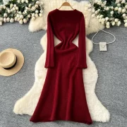 ยาว sleeve solid Knit เอวสูง fairycore sunเดรส autumn เดรส ผู้หญิง Clothing - Image 2