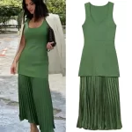 ไร้แขน คอกลม ยาวคลุมเข่า เดรสbOffice Lady ลำลอง เดรส