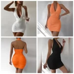 ฤดูร้อน สั้น สีขาว Halter เดรส ผู้หญิง Tight Club Mini เดรส ชุดคลับ