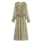 ยาว เดรส ผู้หญิง 2025 New ฤดูร้อน สง่างาม With Belt คอวี Lace Up Loose ยาวคลุมเข่า เดรส - Image 2