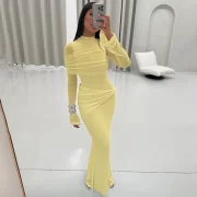 ยาวคลุมข้อเท้า งานปาร์ตี้ เดรส คอกลม Pearls Flare Sleeve Mermaid งานเลี้ยงตอนเย็น ชุดราตรี ยาว เสื้อคลุม - Image 2