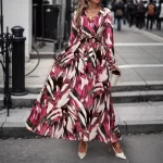 สง่างาม Lace Up Lantern Sleeves Waist Cinching ยาว เดรส