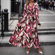 สง่างาม Lace Up Lantern Sleeves Waist Cinching ยาว เดรส