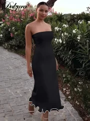 ไร้แขน Ruffles Patchwork ไร้สาย รัดรูป ยาวคลุมเข่า เดรส - Image 3