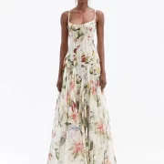 ผู้หญิง ยาวคลุมเข่า เดรส Round Neck Smocking Elastic Waist สั้น Sleeve Holiday Ladies 100% ฝ้าย เสื้อคลุม - Image 6