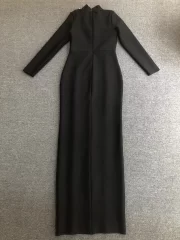 ยาว Sleeve Autumn/Winter เซ็กซี่ Gauze Splicing Diamond Embelling ผ่าข้าง งานเลี้ยงตอนเย็น งานปาร์ตี้ ชุดราตรี - Image 2