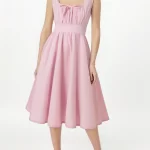 ไร้แขน ฤดูร้อน สีชมพู สั้น Swing ลำลอง พับจีบ เดรส