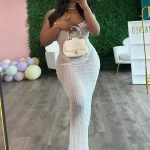 Ladies Spaghetti สายเดี่ยว ฤดูร้อน เดรส ไร้แขน ยาว เดรส