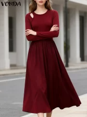 ผู้หญิง's Autumn ยาว-Sleeved Hollow-Out เซ็กซี่ ยาว เดรส